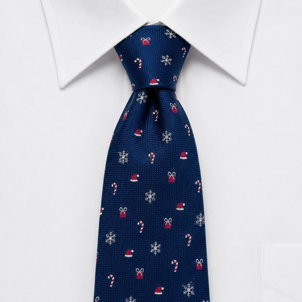 Club Room Silk Tie Mens 59" Navy Blue Christmas Snowflake Candy Cane Holiday